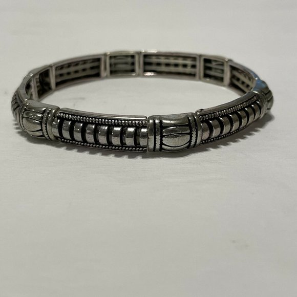 silver tone stretch Rectangle Station Bangle Bracelet Art Deco Black - Picture 2 of 6